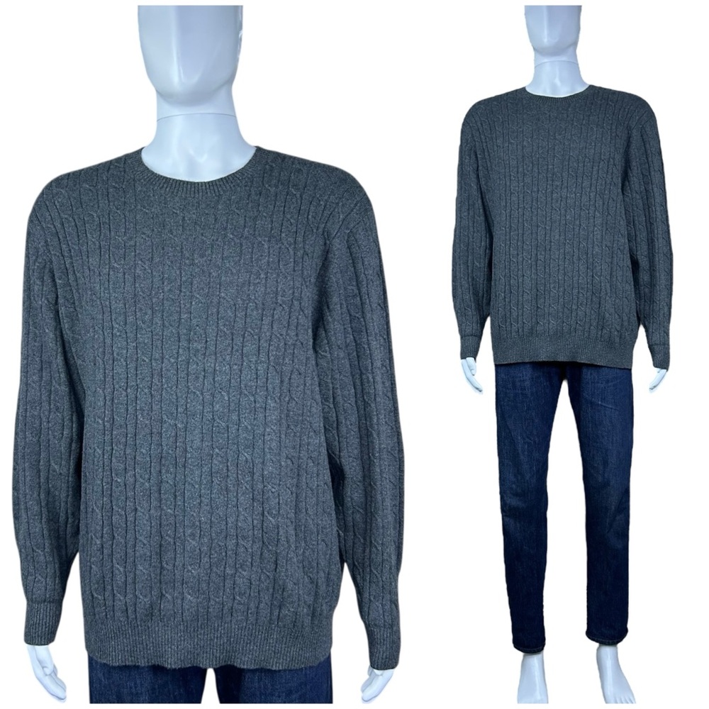 Uomo Bravo Mens 100% Cashmere Cable Knit Crewneck Sweater XXL Preppy QuietLuxury